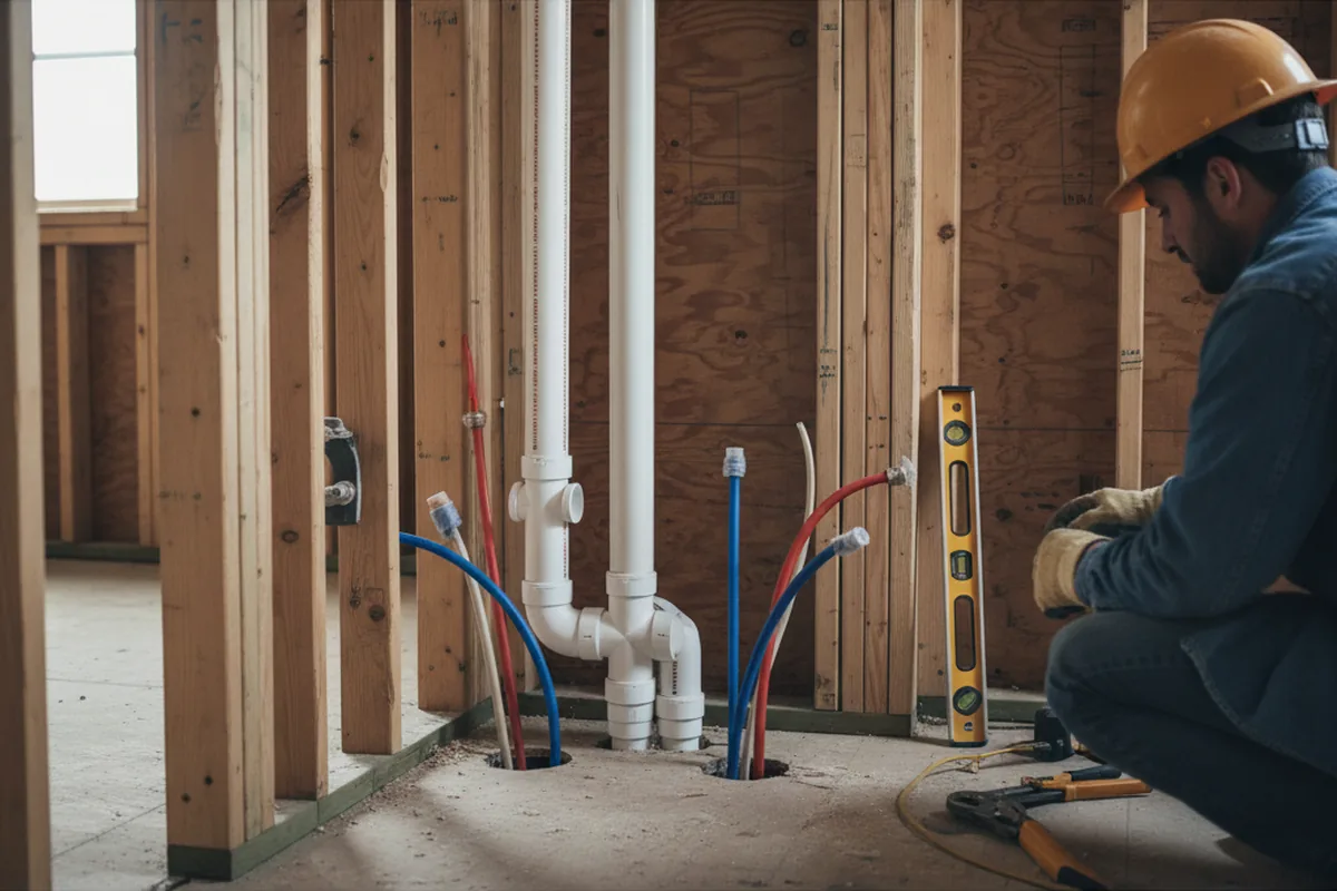 Drain and supply rough-in during Sump Pump Repair in Hurst